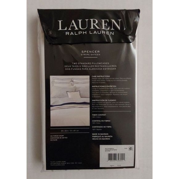 Ralph Lauren SPENCER STRIPE SATEEN White SAGE Cotton Standard Pillowcase Set 2pk - Picture 6 of 9